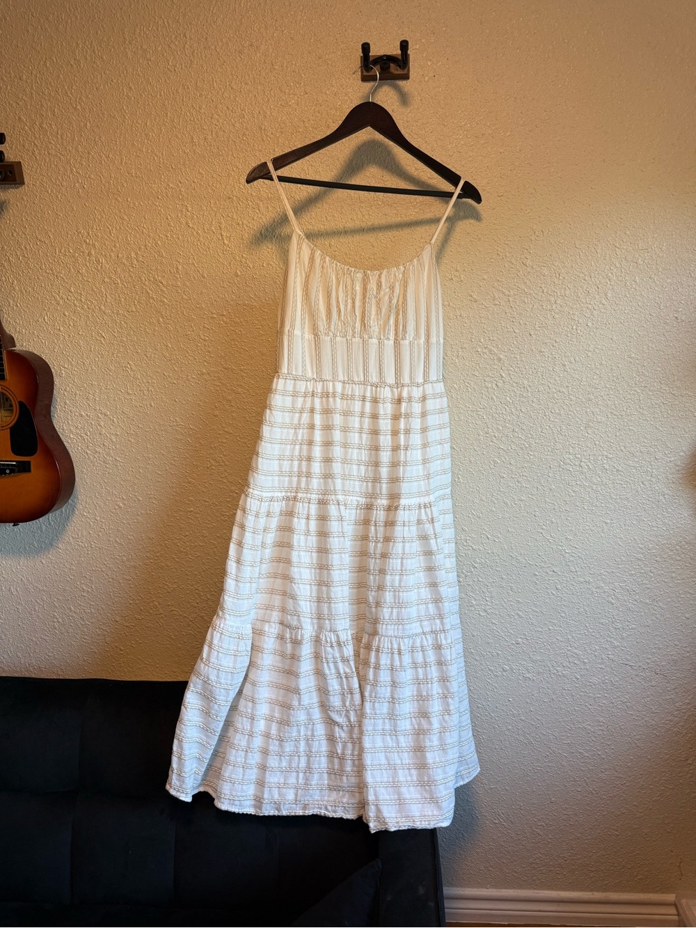 Altar'd State White Textured Tiered Midi Dress
